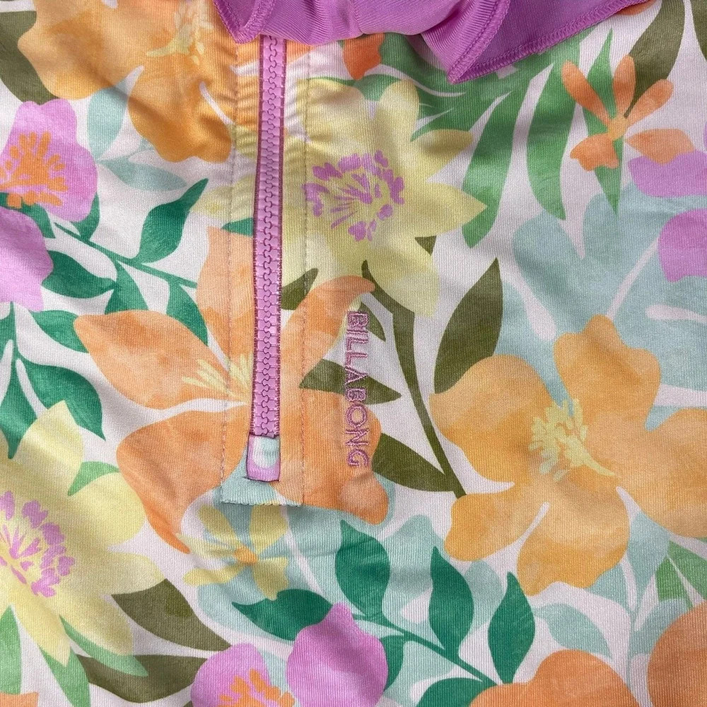 Billabong Kids Girls 2-Piece Swim Set Floral Long Sleeve Rashguard Shorts S 7/8